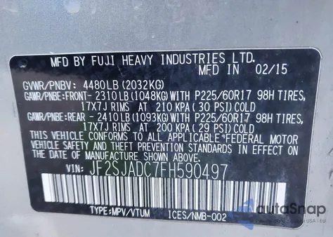 2015 Subaru Forester 2.5I Premium z USA, uszkodzony, nr VIN JF2SJADC7FH590497